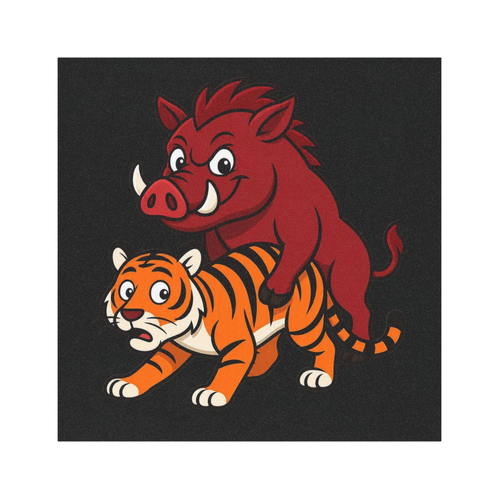 Car Magnet — Playful Hog Piggy Backin Tiger Illustration