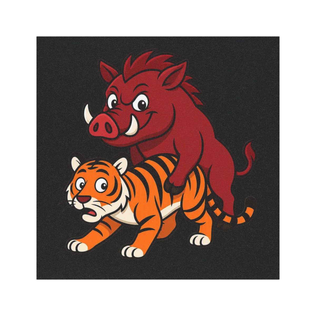 Car Magnet — Playful Hog Piggy Backin Tiger Illustration