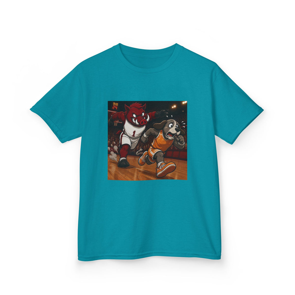 Kids Basketball Mascot Tee — Playful Cartoon Dunk Design