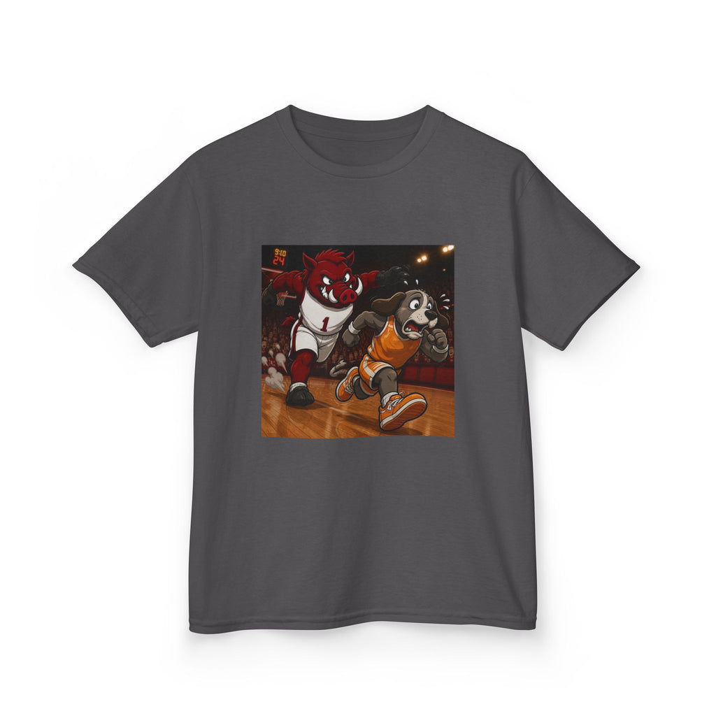 Kids Basketball Mascot Tee — Playful Cartoon Dunk Design