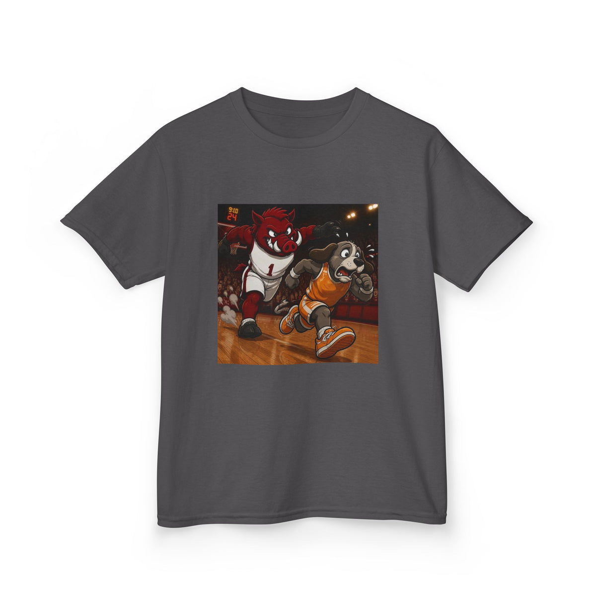 Kids Basketball Mascot Tee — Playful Cartoon Dunk Design