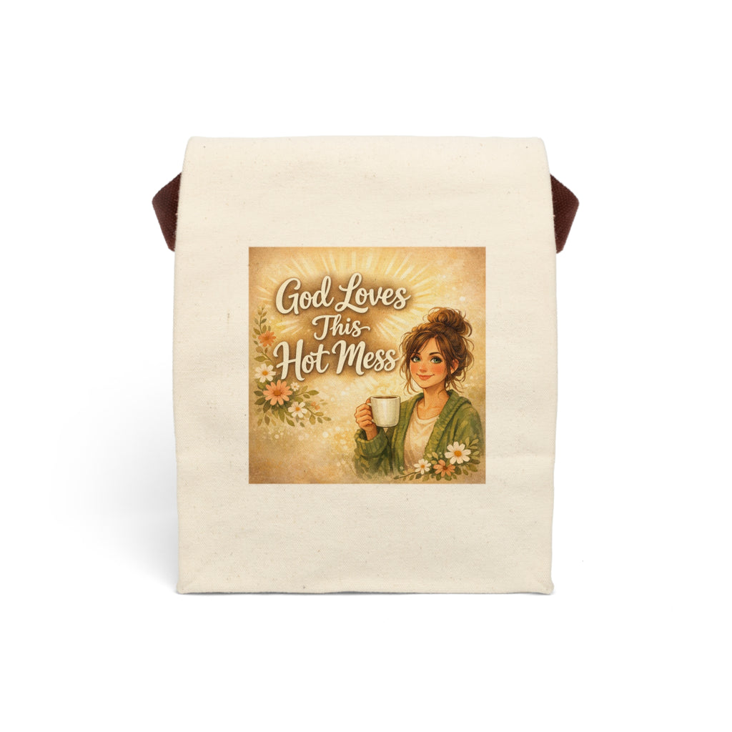 Canvas Lunch Bag — "God Loves This Hot Mess" Vintage Floral Design