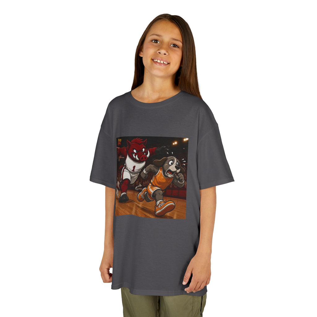 Kids Basketball Mascot Tee — Playful Cartoon Dunk Design