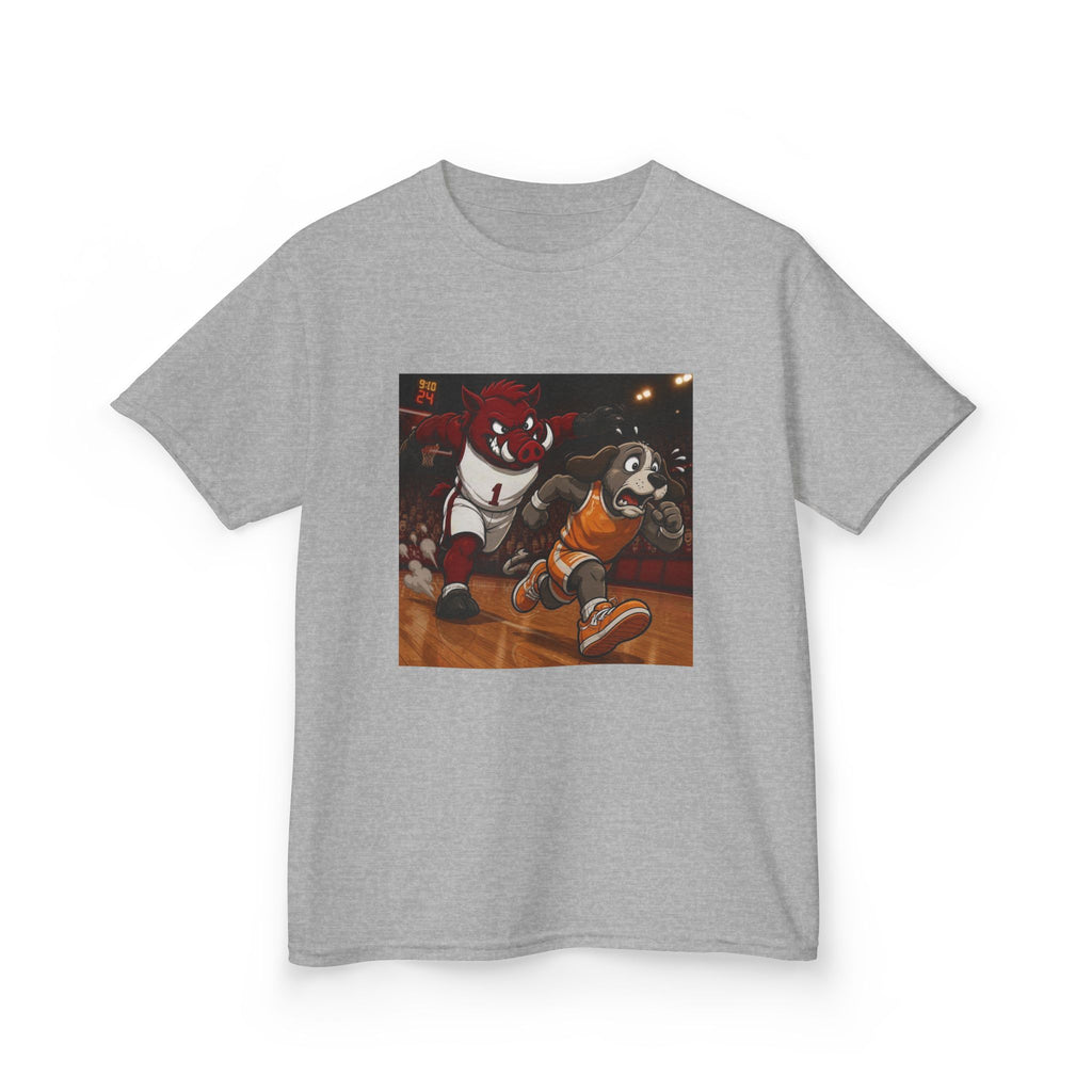 Kids Basketball Mascot Tee — Playful Cartoon Dunk Design
