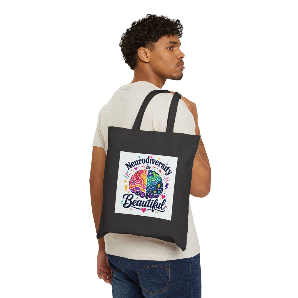 Neurodiversity Is Beautiful Canvas Tote Bag — Colorful Brain Awareness Grocery & Everyday Bag