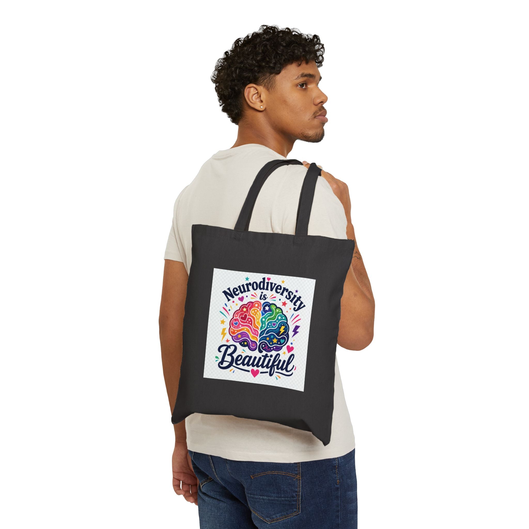 Neurodiversity Is Beautiful Canvas Tote Bag — Colorful Brain Awareness Grocery & Everyday Bag
