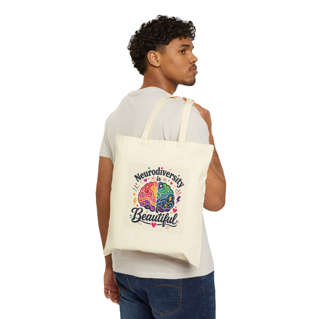 Neurodiversity Is Beautiful Canvas Tote Bag — Colorful Brain Awareness Grocery & Everyday Bag
