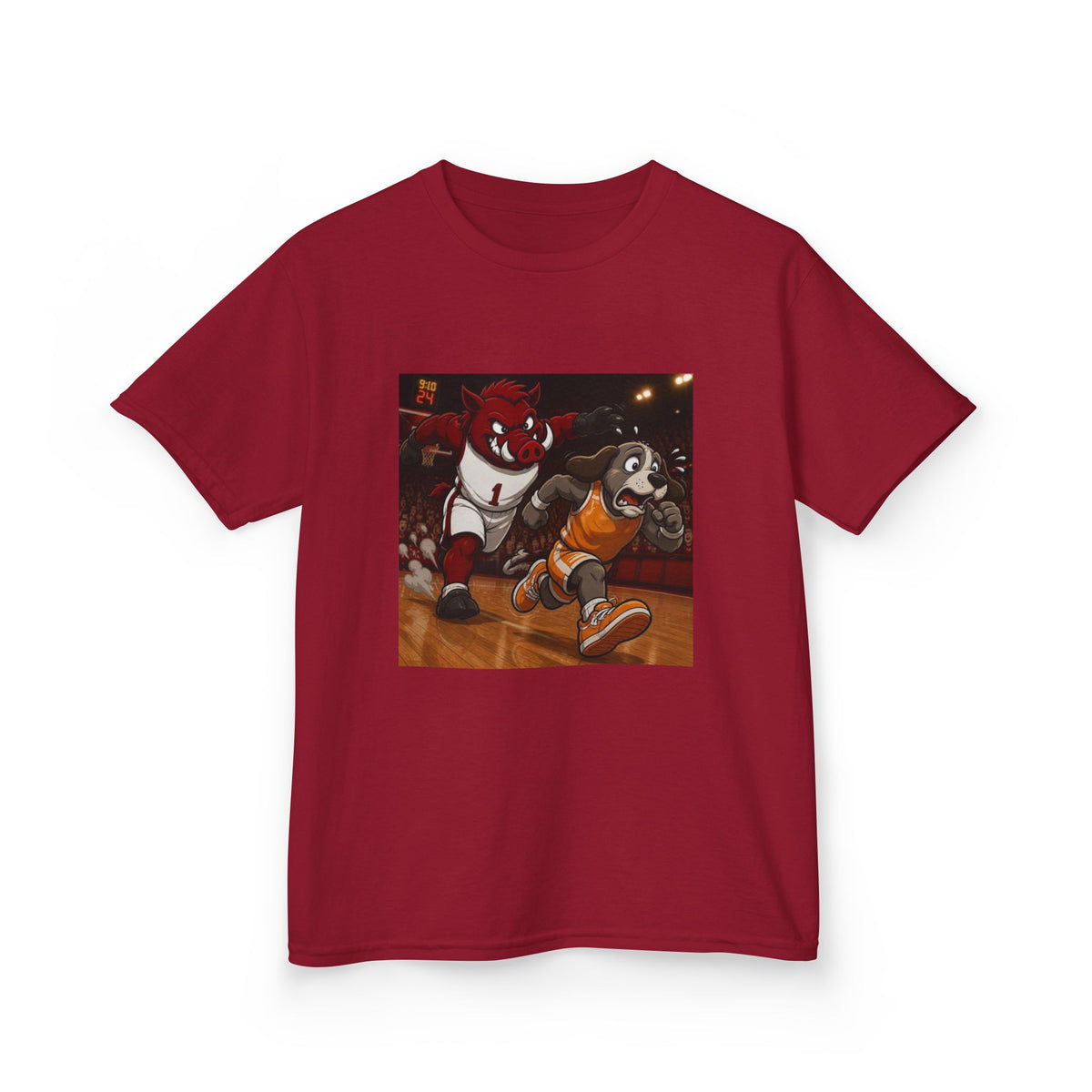 Kids Basketball Mascot Tee — Playful Cartoon Dunk Design