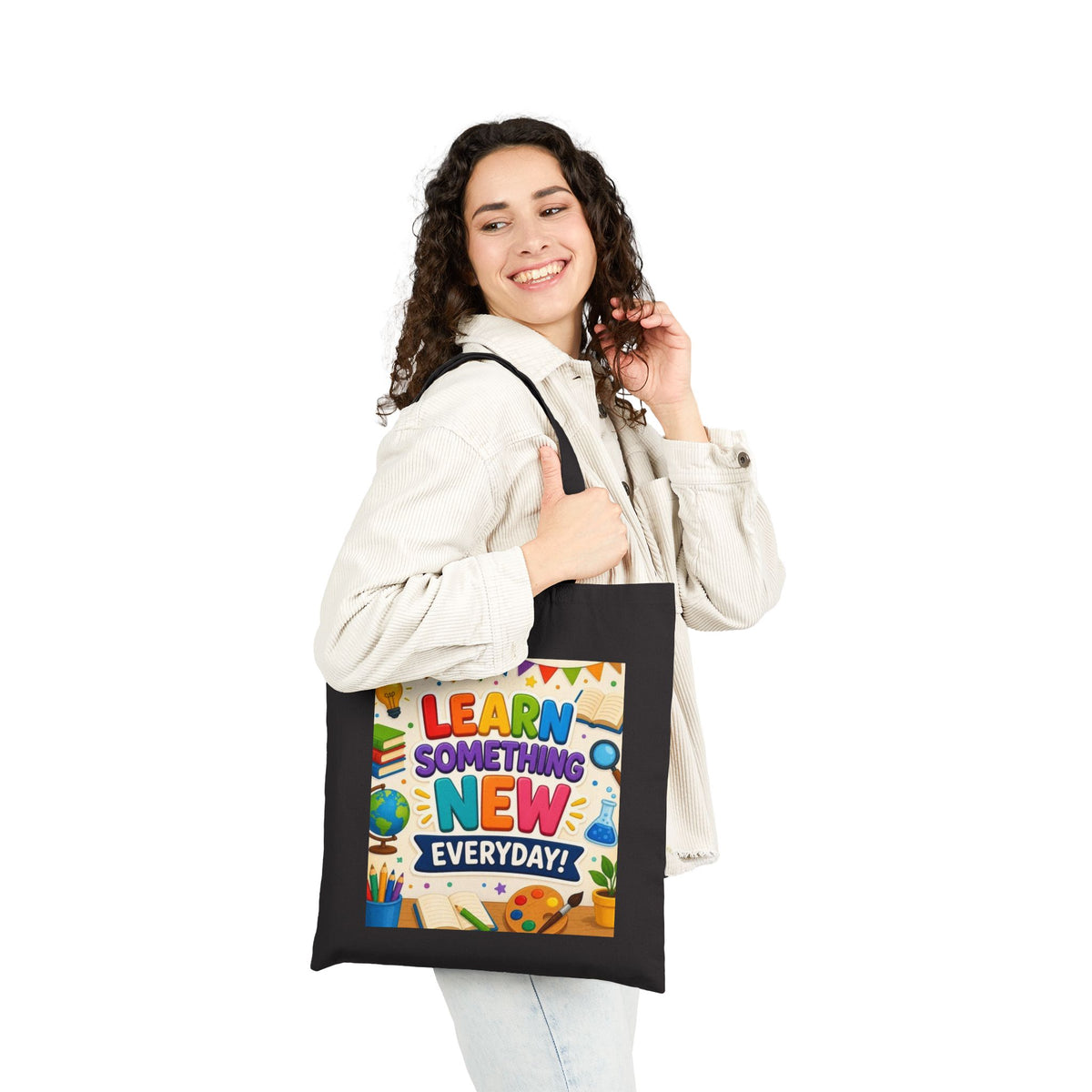 Learn Something New Everyday Canvas Tote Bag — Cute Educational School Book Bag