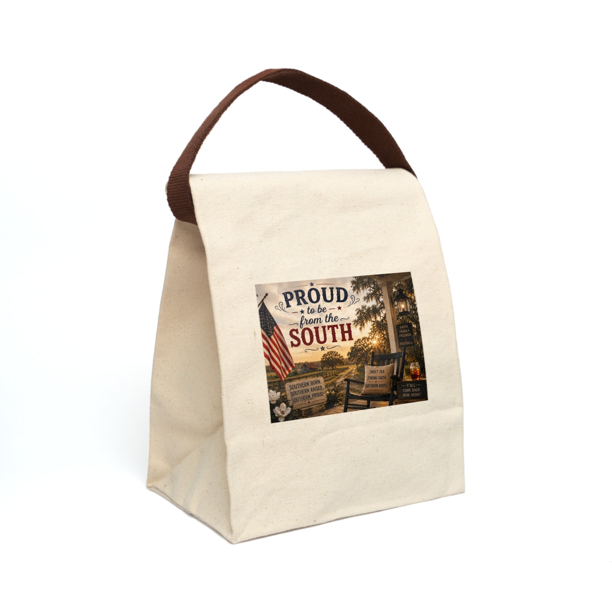 Canvas Lunch Bag – "Proud to Be From the South" Rustic Americana Lunch Tote