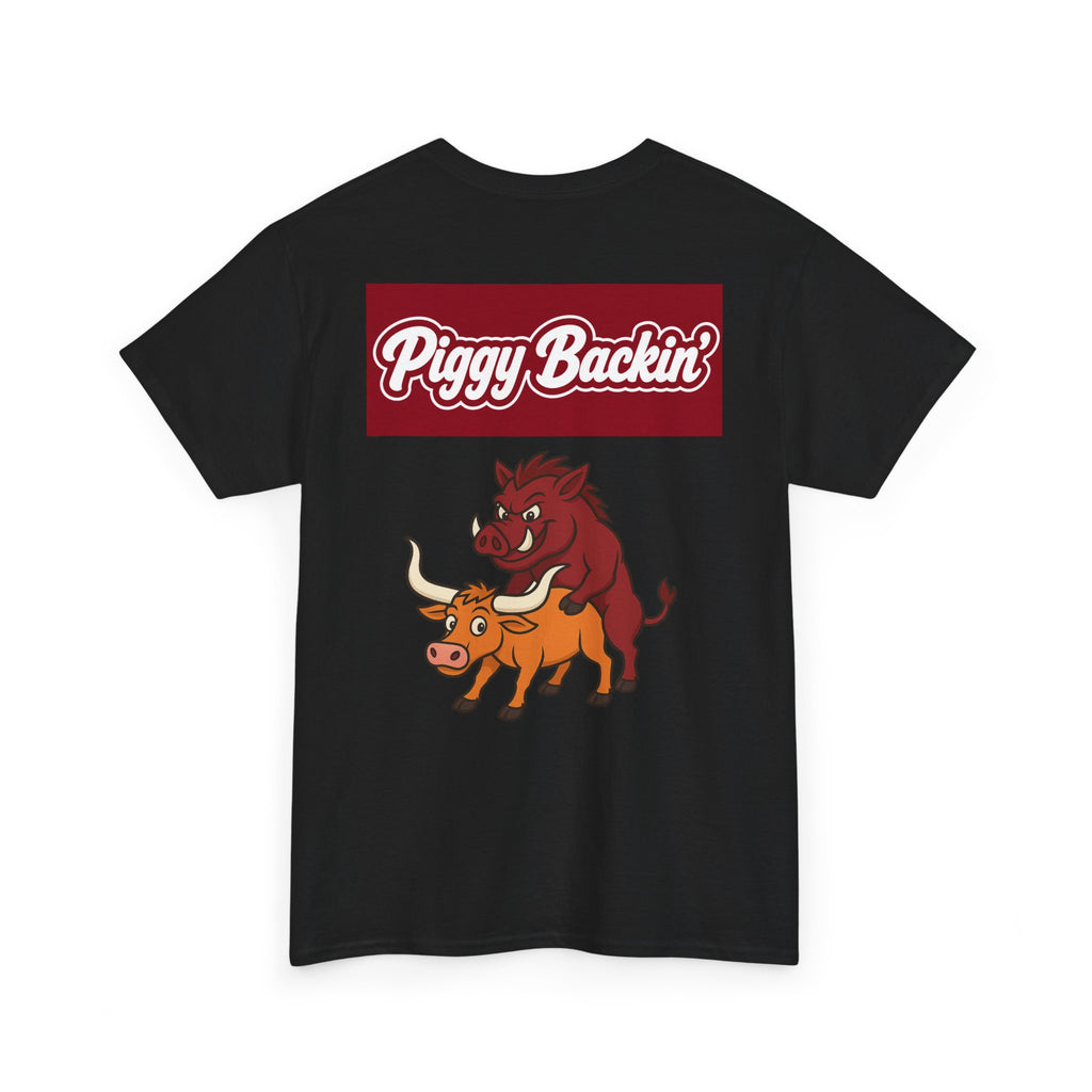 Piggy Backin' Graphic Tee — Funny Hog & Longhorn Retro Logo Shirt