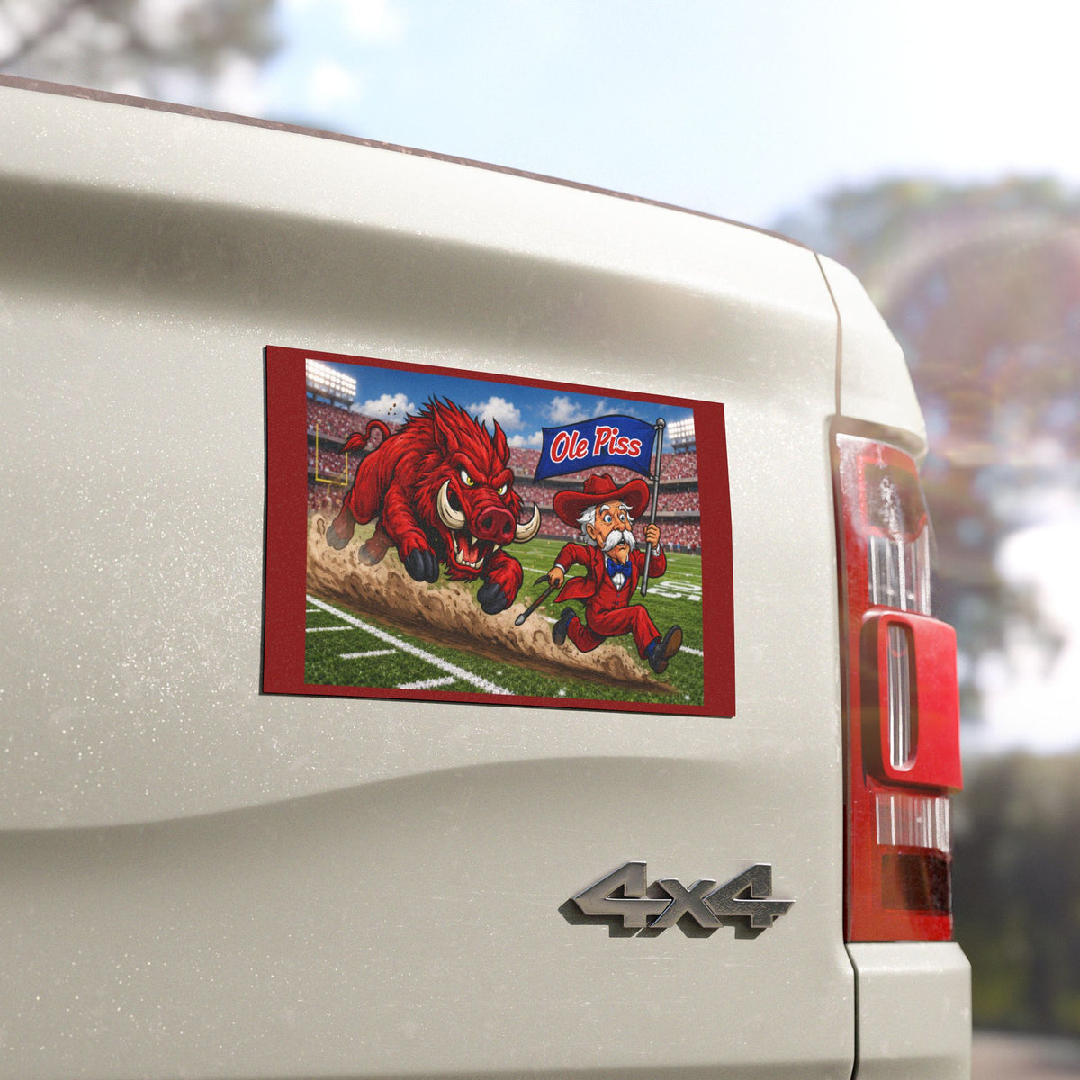 Razorback Chasing Rebel Car Magnet – 'Ole Piss' Tailgate Decal
