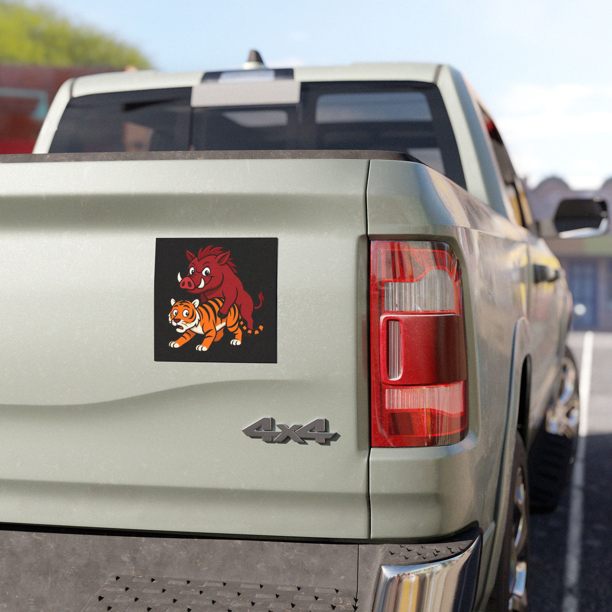 Car Magnet — Playful Hog Piggy Backin Tiger Illustration