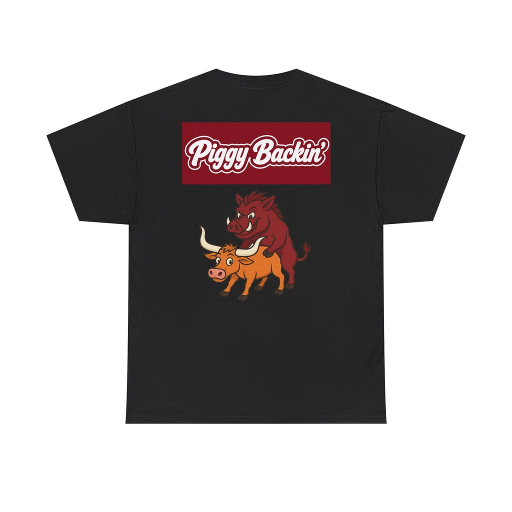 Piggy Backin' Graphic Tee — Funny Hog & Longhorn Retro Logo Shirt