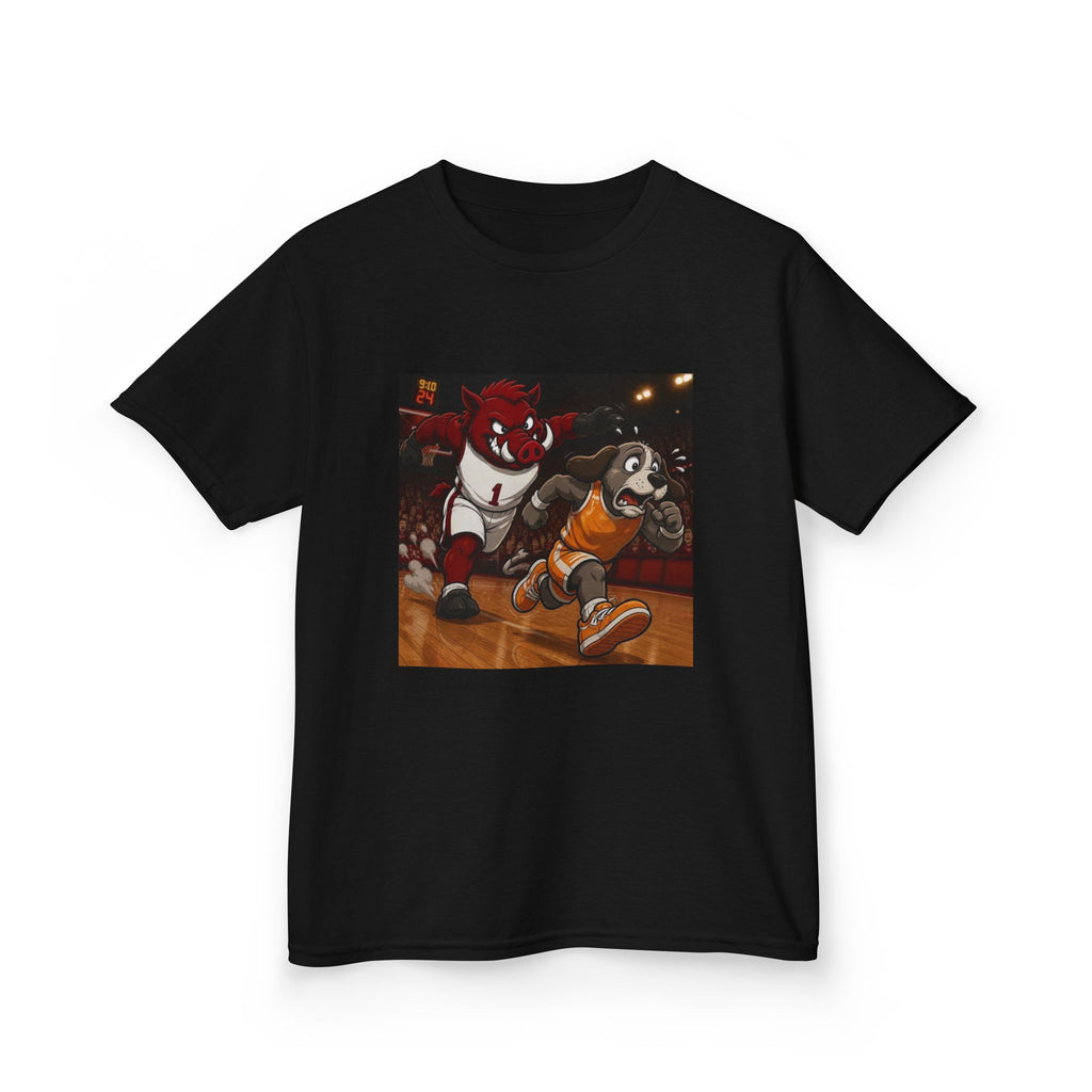 Kids Basketball Mascot Tee — Playful Cartoon Dunk Design