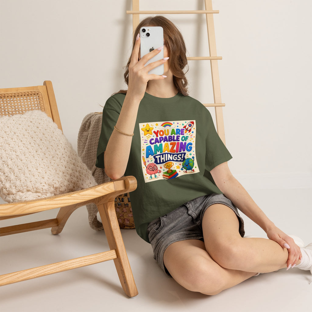 Teacher Inspirational T-Shirt — "You Are Capable of Amazing Things" Colorful Motivational Tee