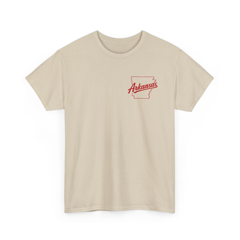 Arkansas Tigers Graphic Tee — State Script Front with ' Pissing on TIGERS' Back Photo Print