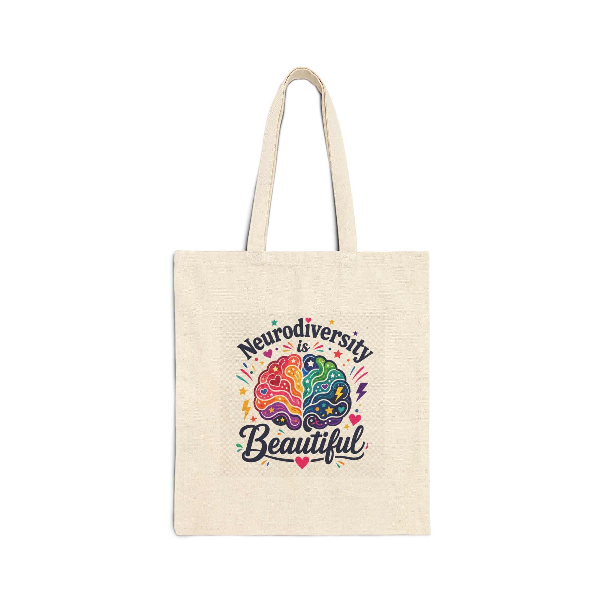 Neurodiversity Is Beautiful Canvas Tote Bag — Colorful Brain Awareness Grocery & Everyday Bag