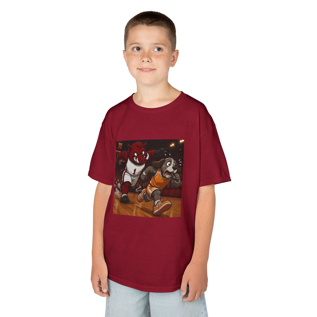 Kids Basketball Mascot Tee — Playful Cartoon Dunk Design