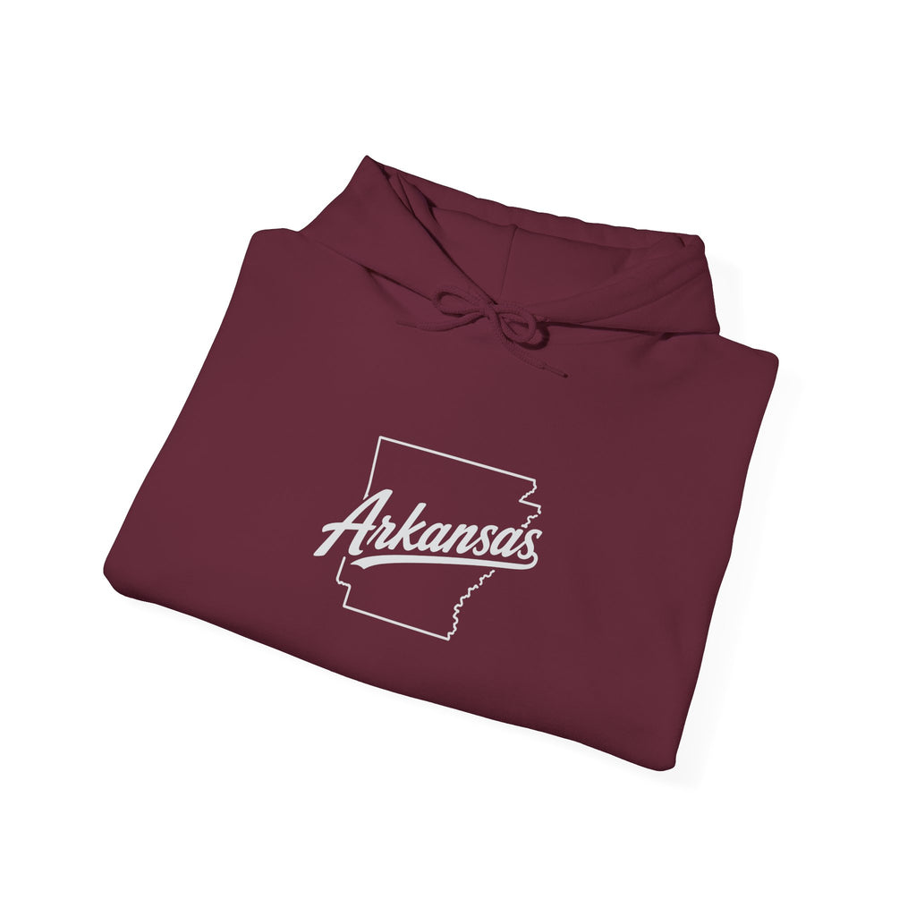 Arkansas Script State Outline Hoodie - Retro State Pride Pullover