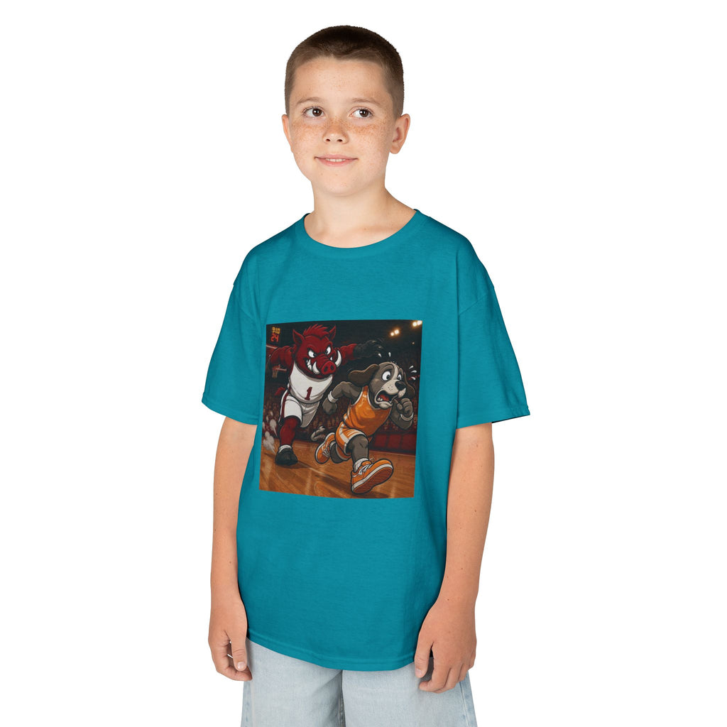 Kids Basketball Mascot Tee — Playful Cartoon Dunk Design