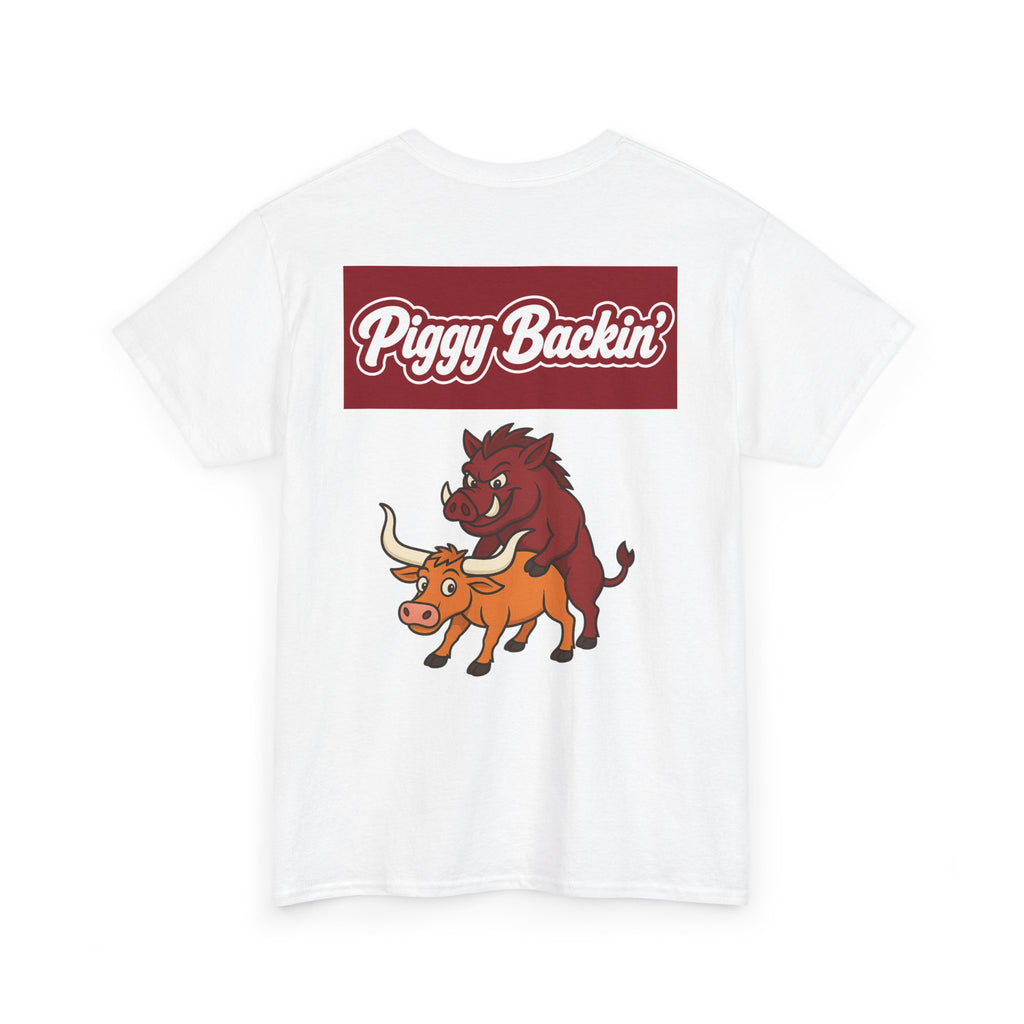 Piggy Backin' Graphic Tee — Funny Hog & Longhorn Retro Logo Shirt