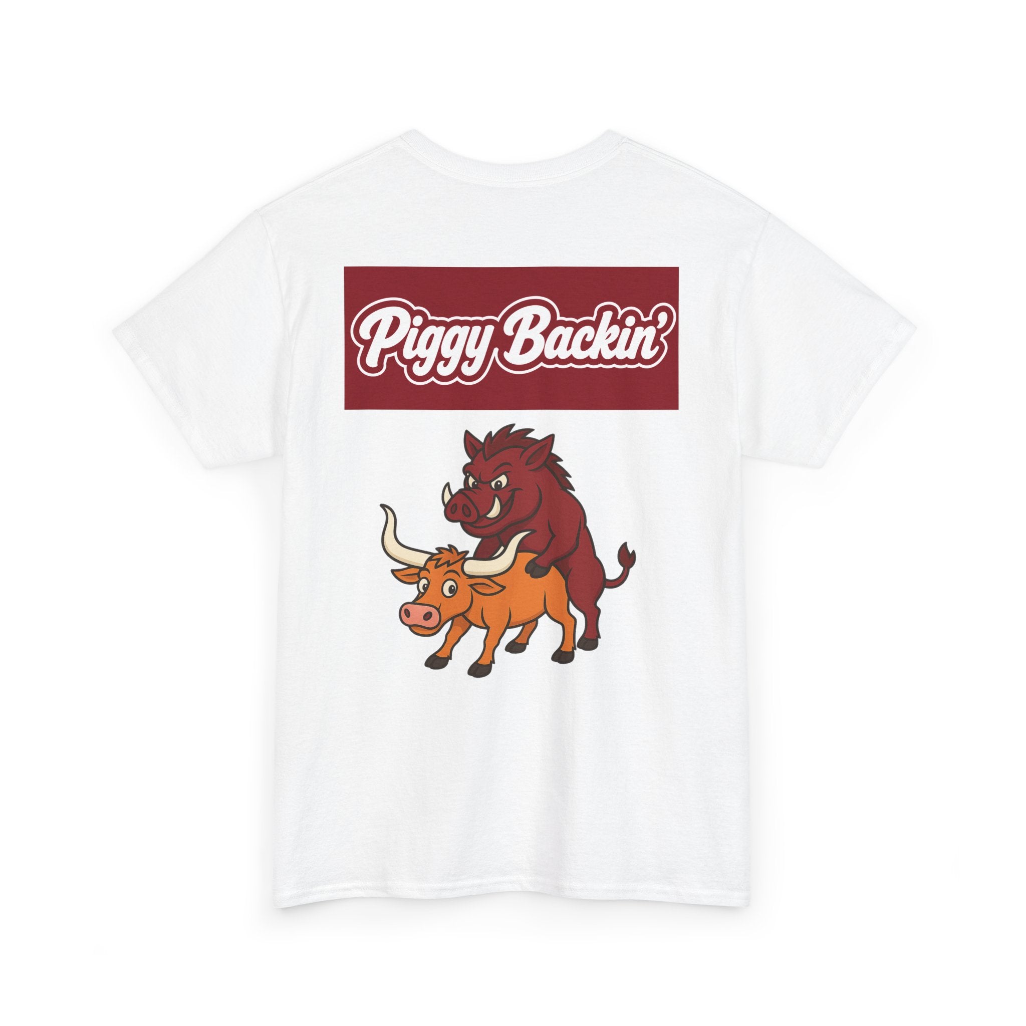 Piggy Backin' Graphic Tee — Funny Hog & Longhorn Retro Logo Shirt
