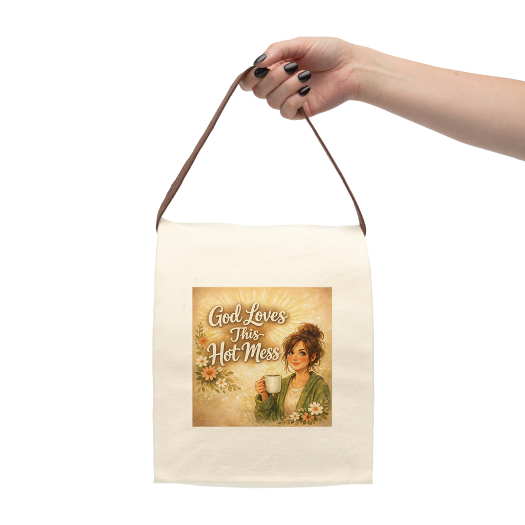 Canvas Lunch Bag — "God Loves This Hot Mess" Vintage Floral Design
