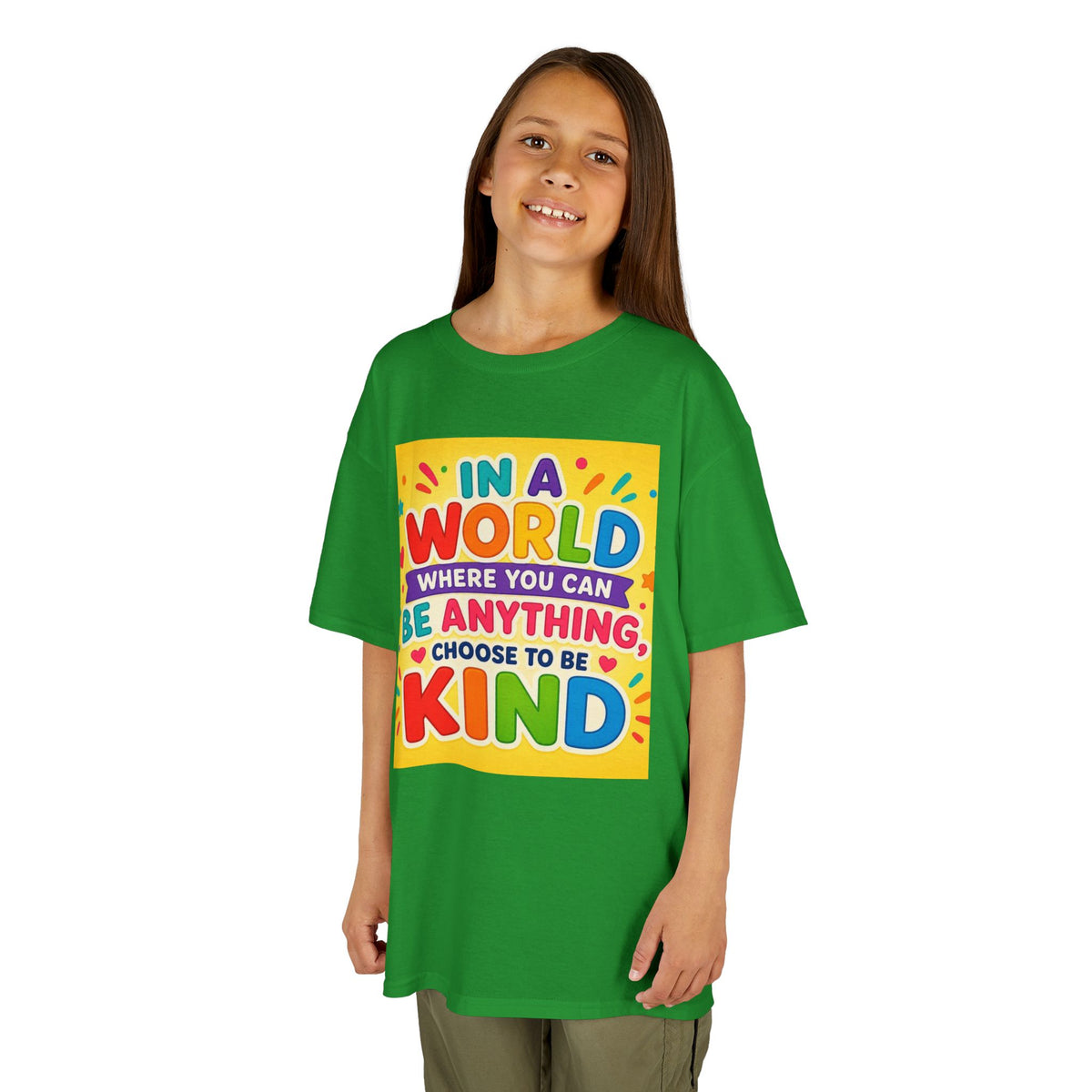 Kids T-Shirt — "In a World Where You Can Be Anything, Choose to Be Kind" Colorful Positive Message