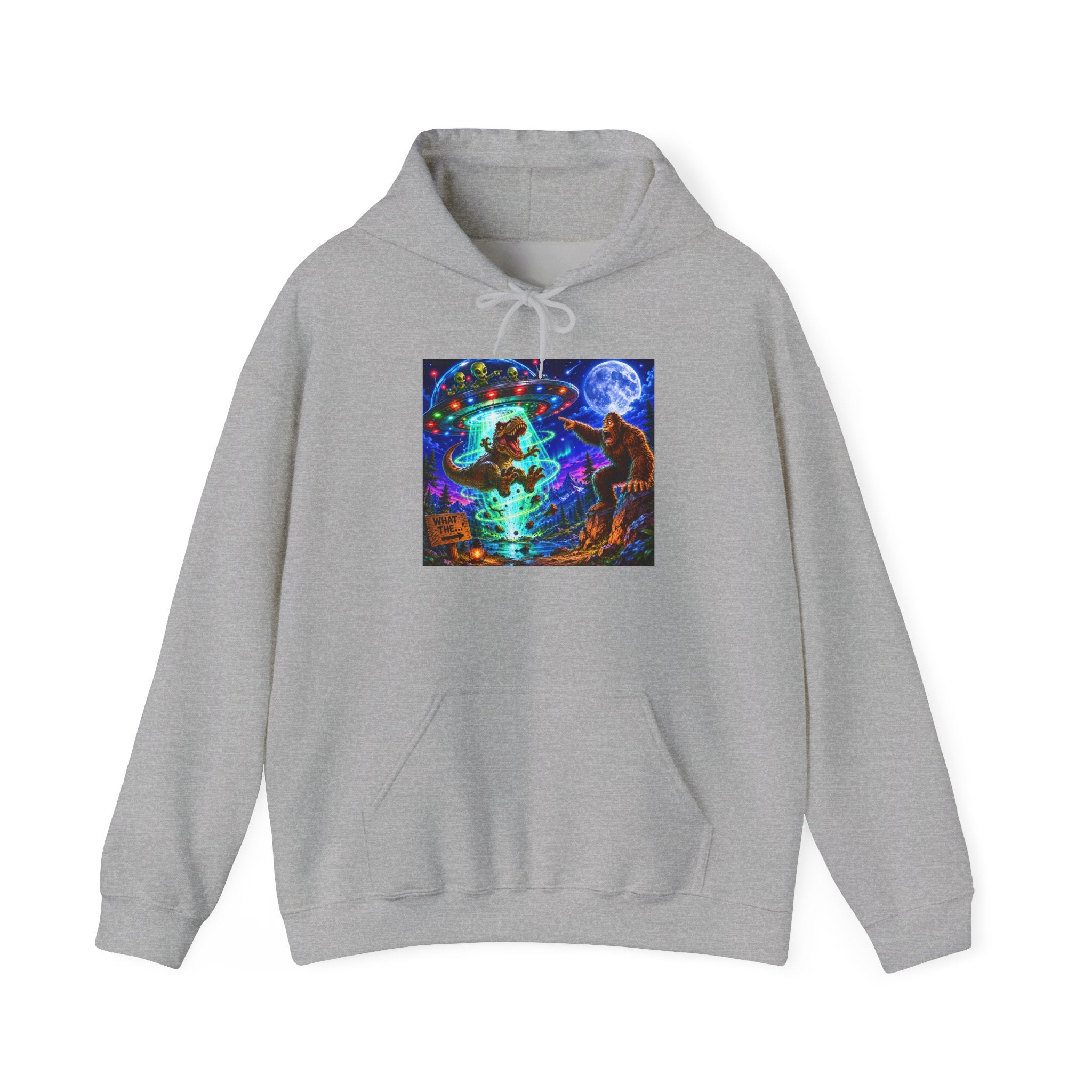 Psychedelic Alien, Dinosaur, Bigfoot Hoodie - Trippy Forest Spirit Graphic Sweatshirt
