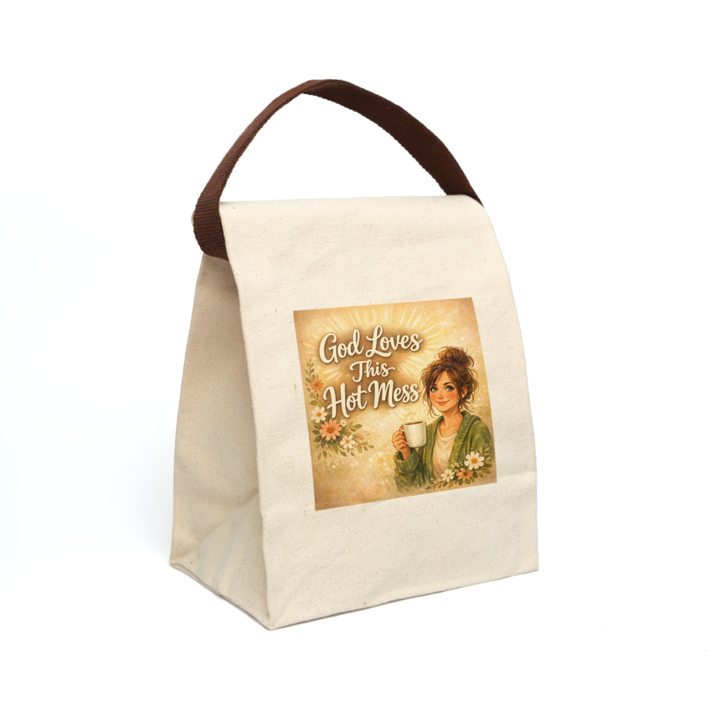 Canvas Lunch Bag — "God Loves This Hot Mess" Vintage Floral Design