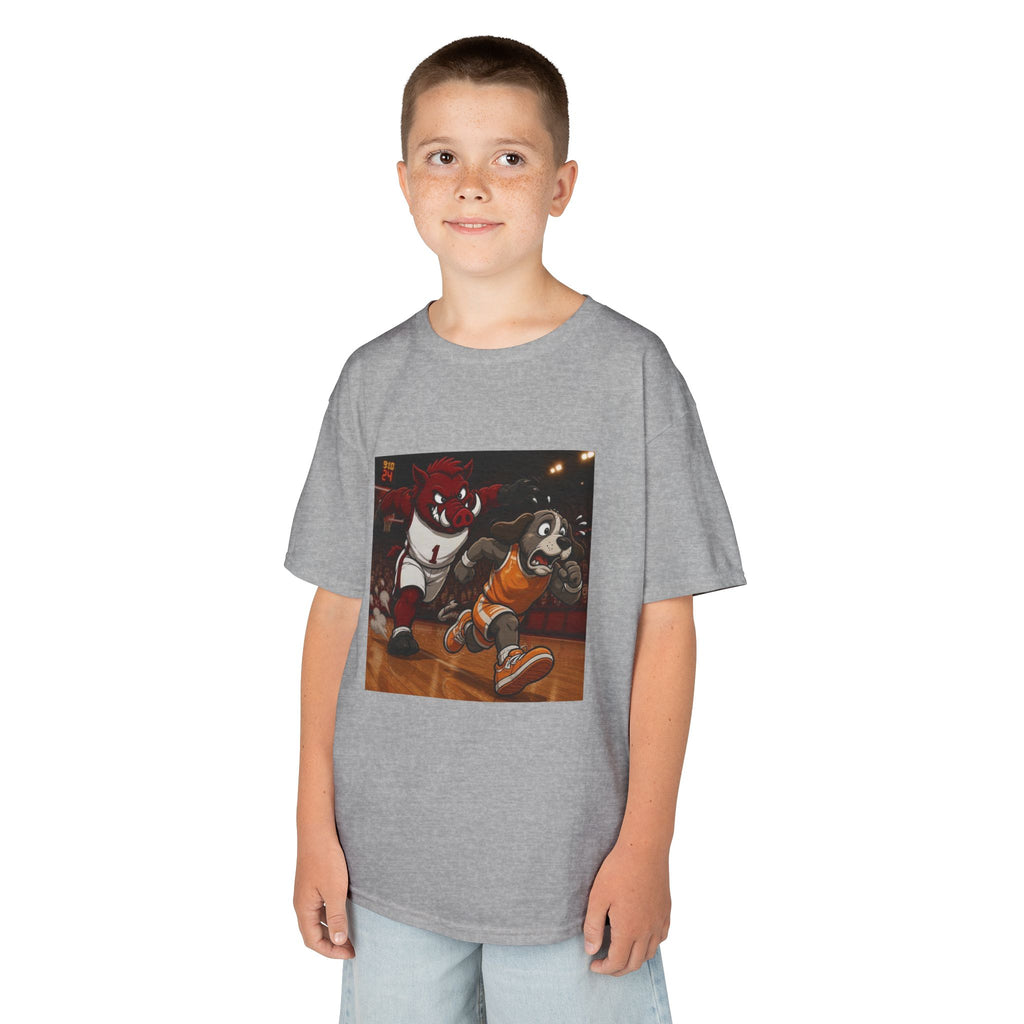 Kids Basketball Mascot Tee — Playful Cartoon Dunk Design