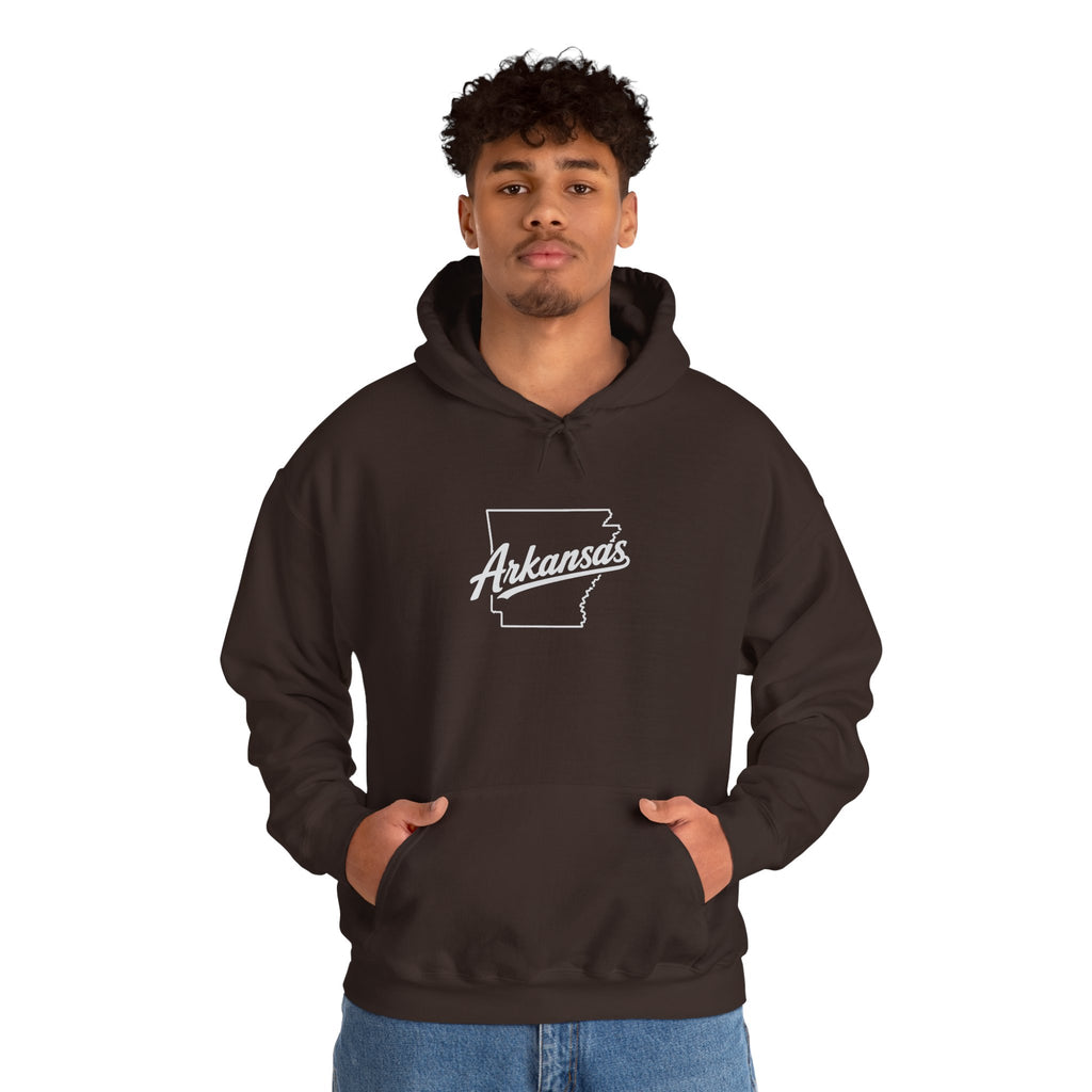 Arkansas Razorbacks State Outline Hoodie — College Mascot Basketball Back Print
