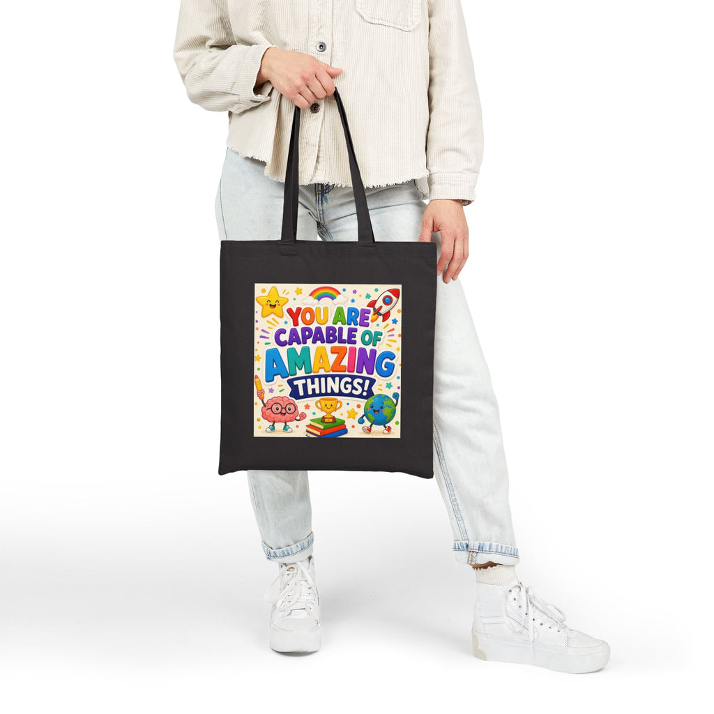 Tote Bag - "You Are Capable of Amazing Things" Inspirational Kids Canvas Tote