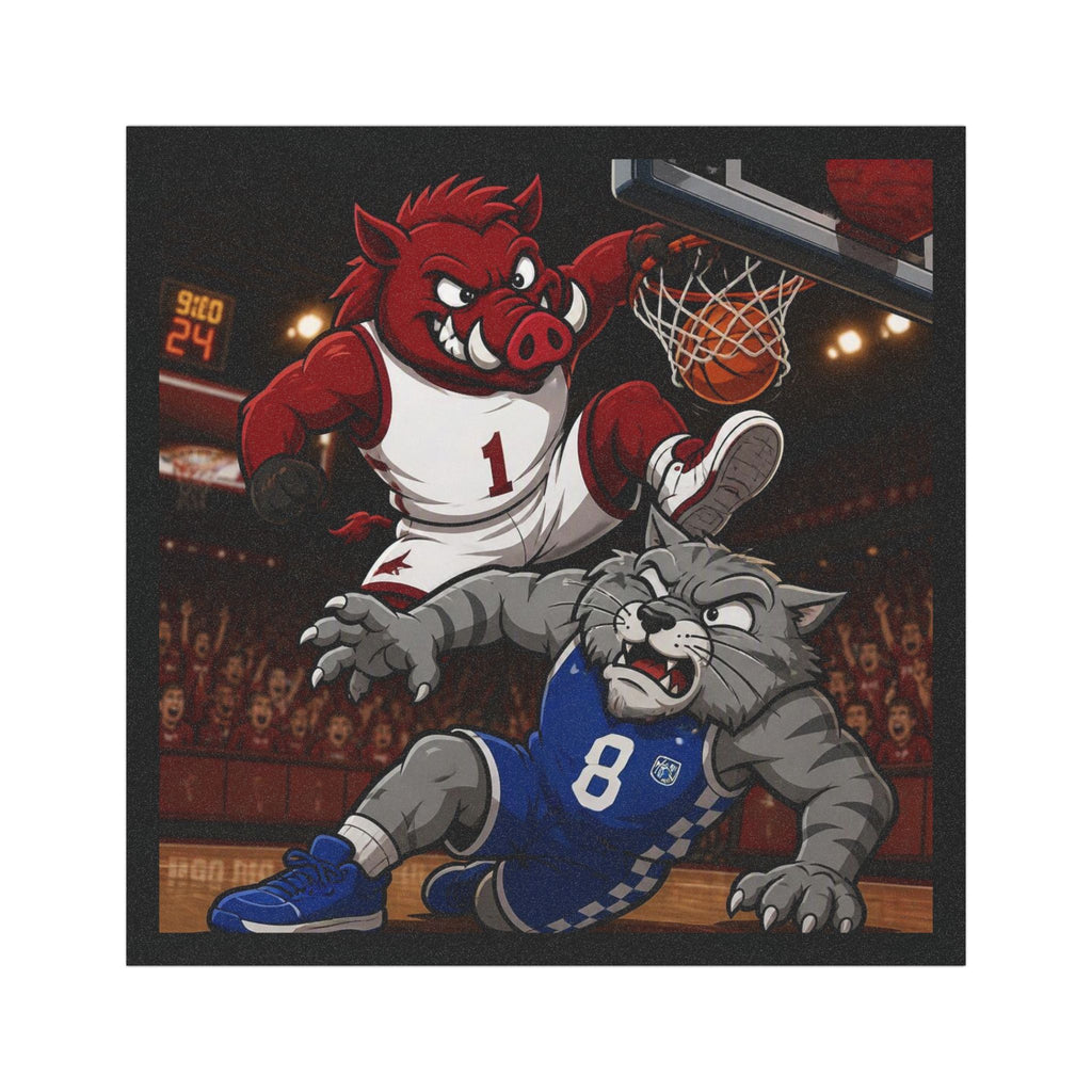 Basketball Mascot Car Magnet — Razorback Dunk vs Wildcat Design