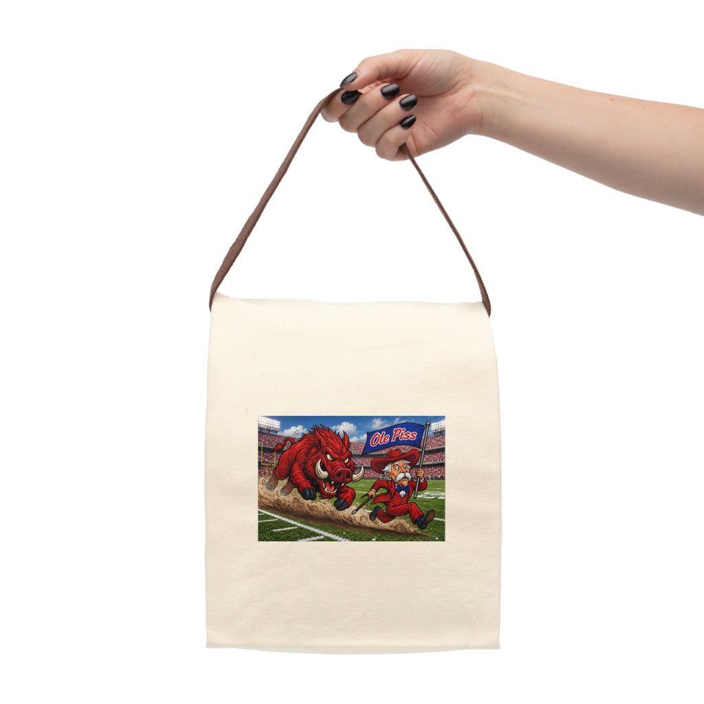 Canvas Lunch Bag — "Ole Piss" Hog Chasing Colonel Design