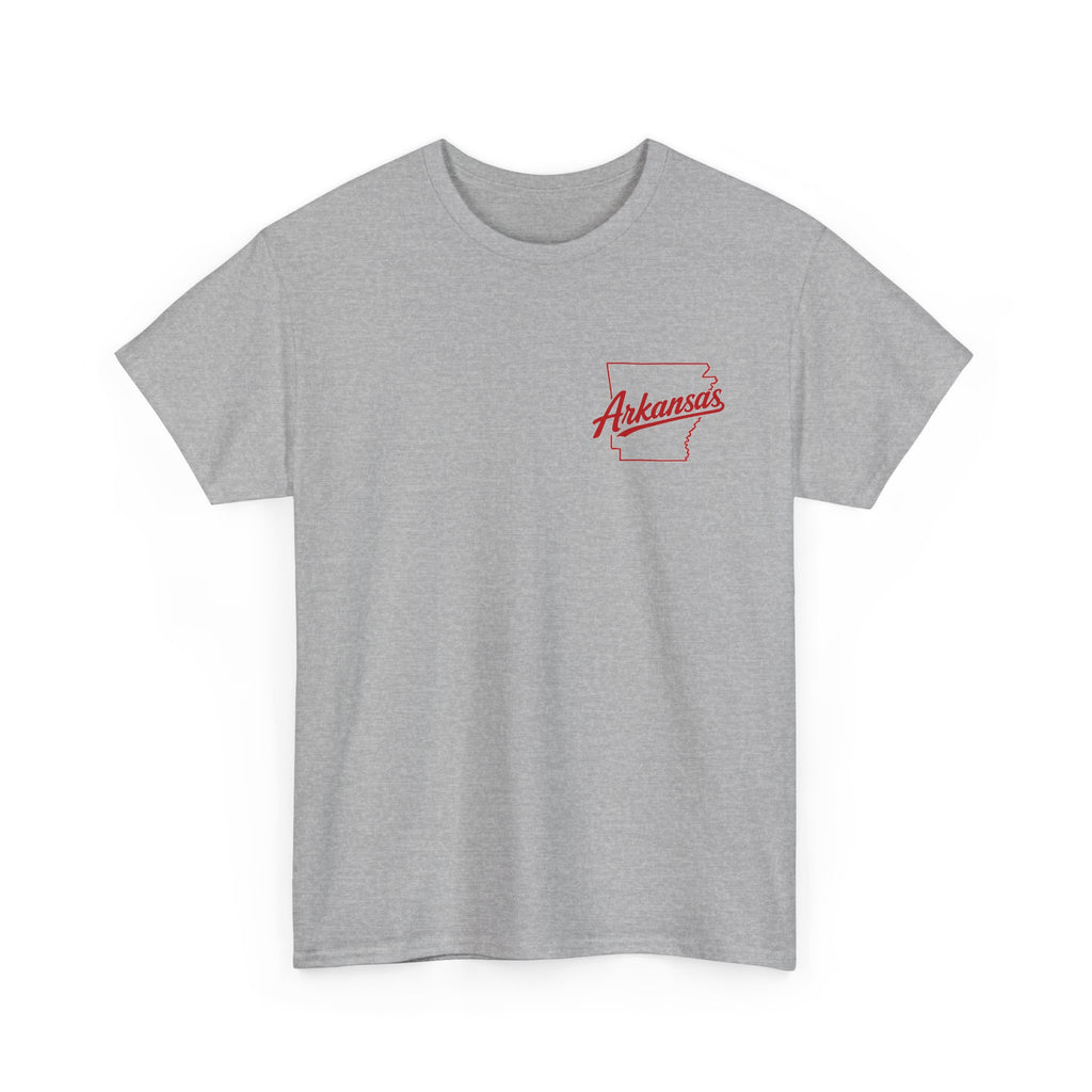 Arkansas Tigers Graphic Tee — State Script Front with ' Pissing on TIGERS' Back Photo Print