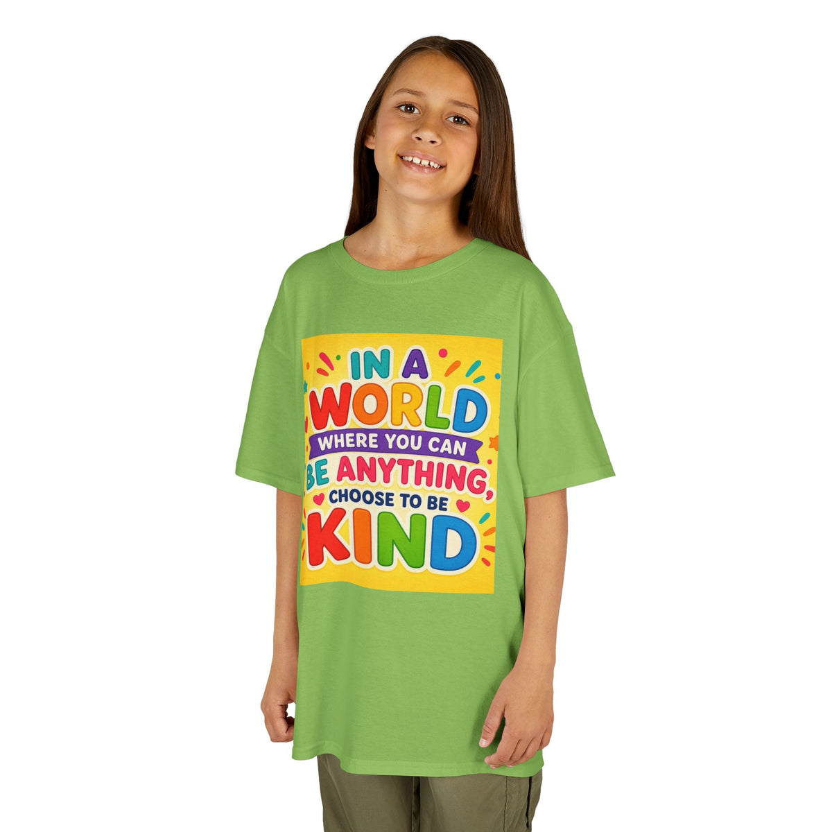 Kids T-Shirt — "In a World Where You Can Be Anything, Choose to Be Kind" Colorful Positive Message