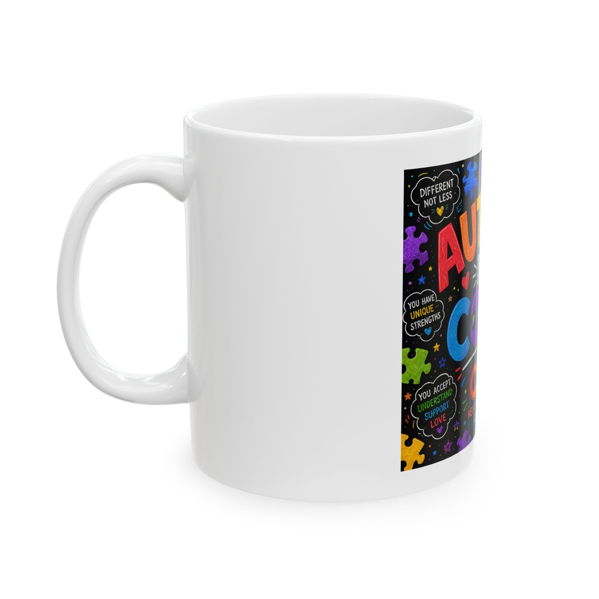 Autism Is Cool Ceramic Mug — Colorful Neurodiversity Pride Coffee Cup (11oz & 15oz)