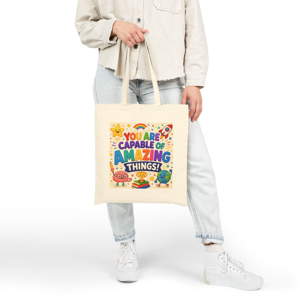Tote Bag - "You Are Capable of Amazing Things" Inspirational Kids Canvas Tote