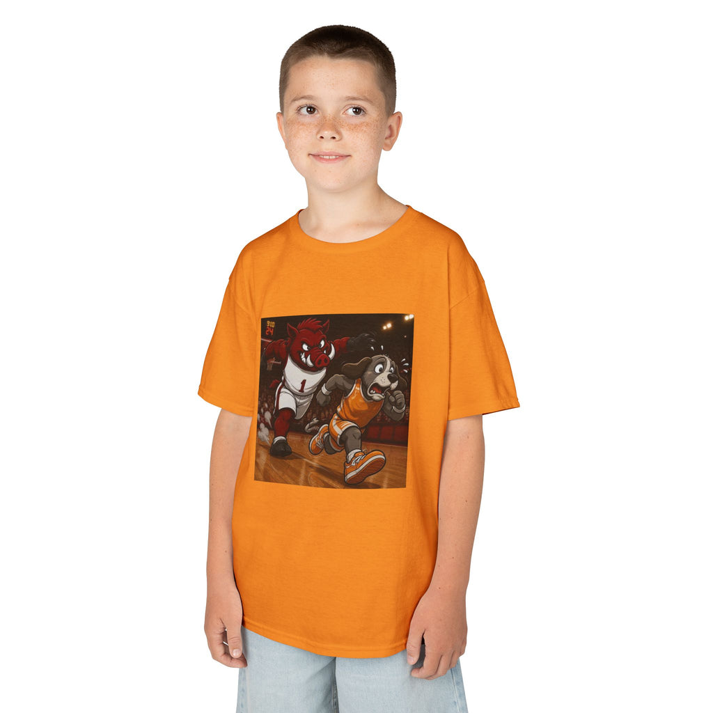 Kids Basketball Mascot Tee — Playful Cartoon Dunk Design