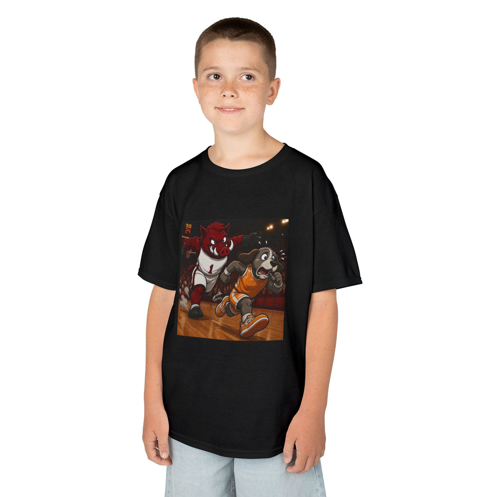Kids Basketball Mascot Tee — Playful Cartoon Dunk Design