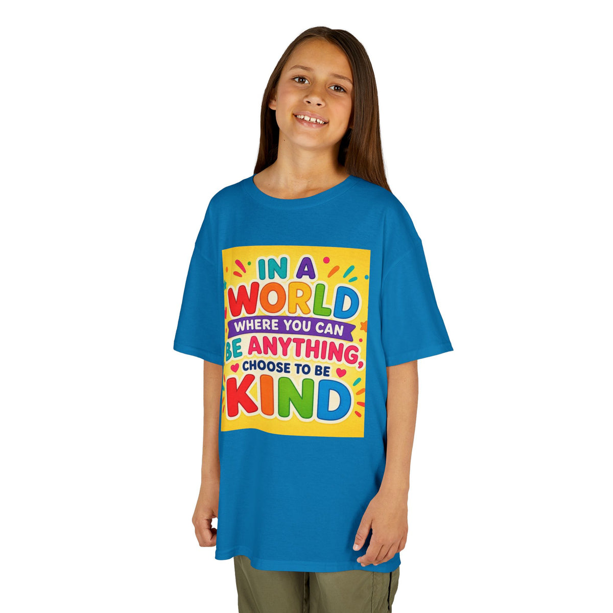 Kids T-Shirt — "In a World Where You Can Be Anything, Choose to Be Kind" Colorful Positive Message
