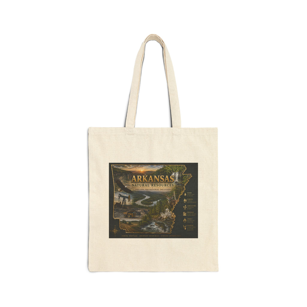 Arkansas Nature Wildlife Canvas Tote Bag — Scenic State Map Eco Grocery Bag