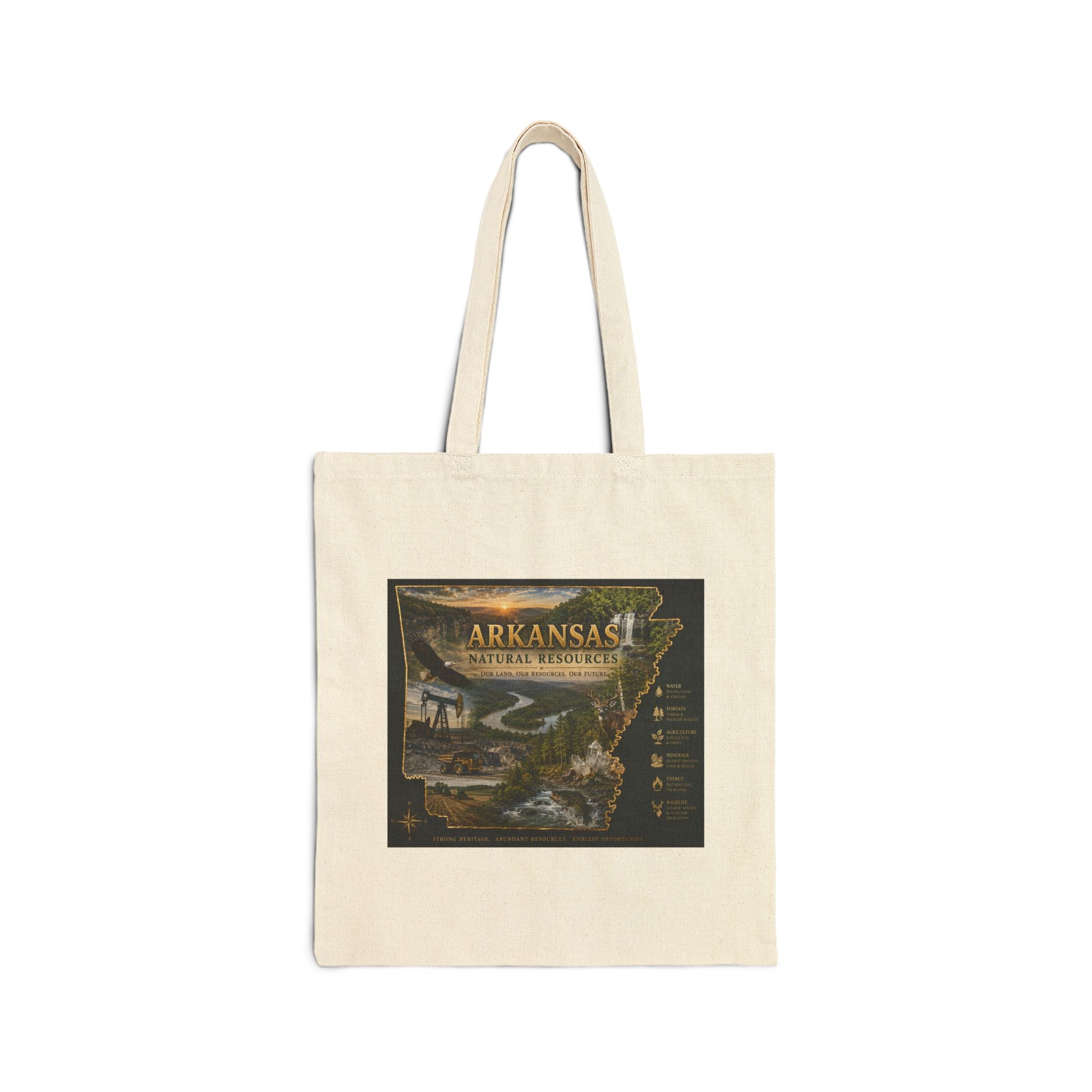Arkansas Nature Wildlife Canvas Tote Bag — Scenic State Map Eco Grocery Bag