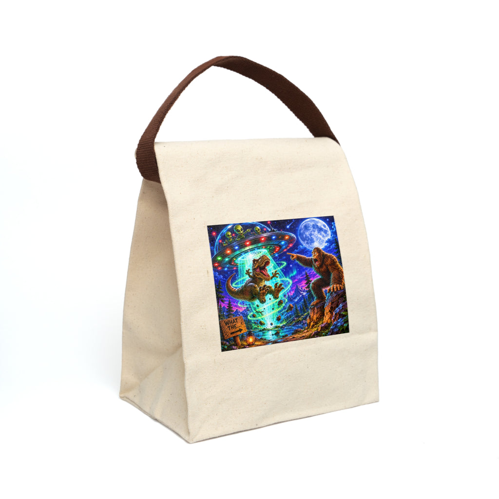 Canvas Lunch Bag — Alien Abduction Dinosaur with Bigfoot Design