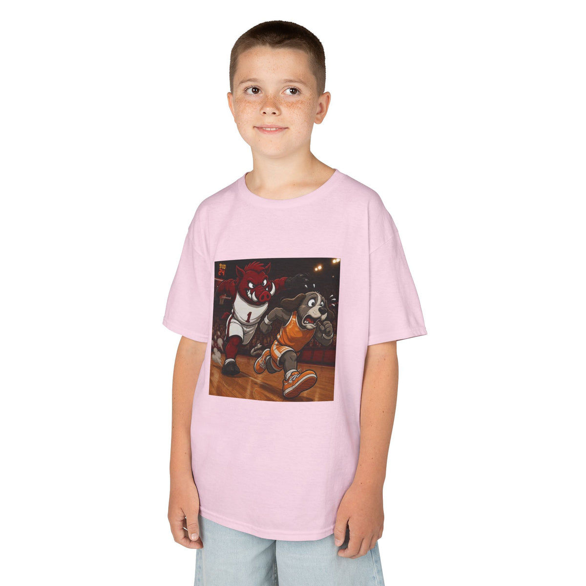 Kids Basketball Mascot Tee — Playful Cartoon Dunk Design