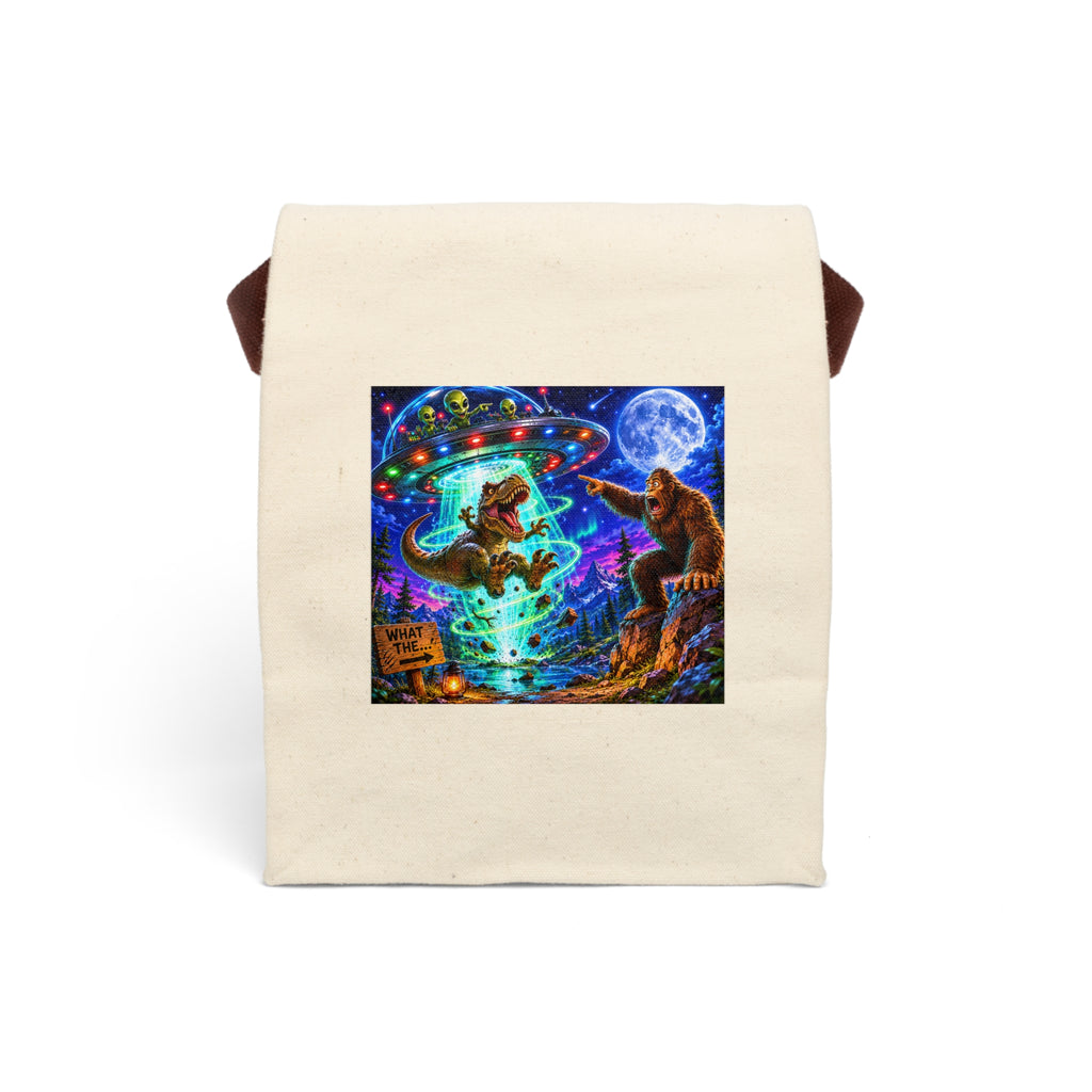 Canvas Lunch Bag — Alien Abduction Dinosaur with Bigfoot Design