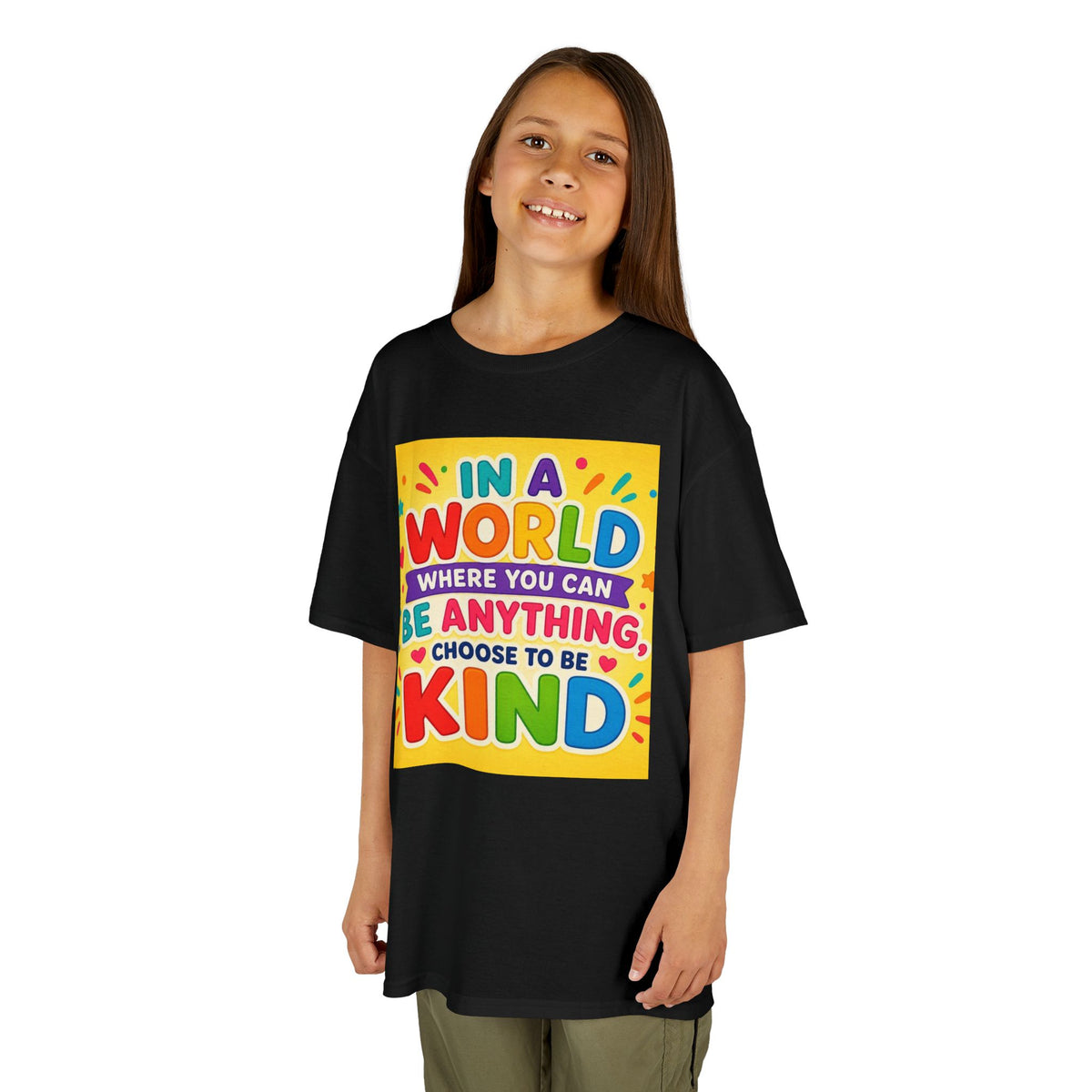Kids T-Shirt — "In a World Where You Can Be Anything, Choose to Be Kind" Colorful Positive Message