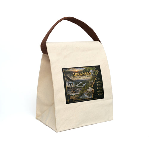 Arkansas Natural Resources Canvas Lunch Bag — State Map & Wildlife Design